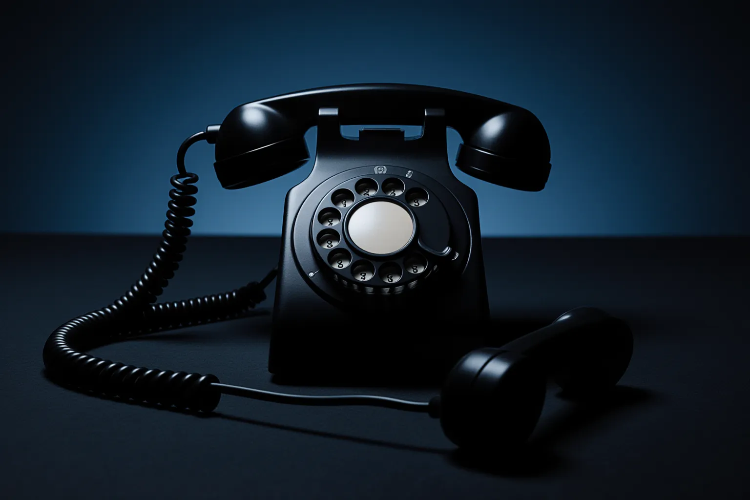 A black desk telephone with the handset off the hook, representing candidate ghosting and silence