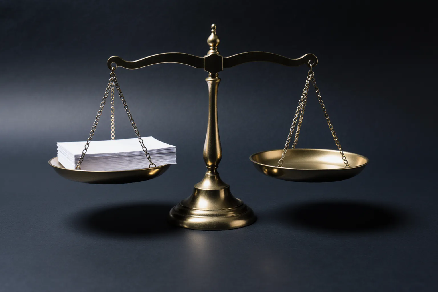 Brass scales of justice holding a stack of documents, representing Singapore's Workplace Fairness Act