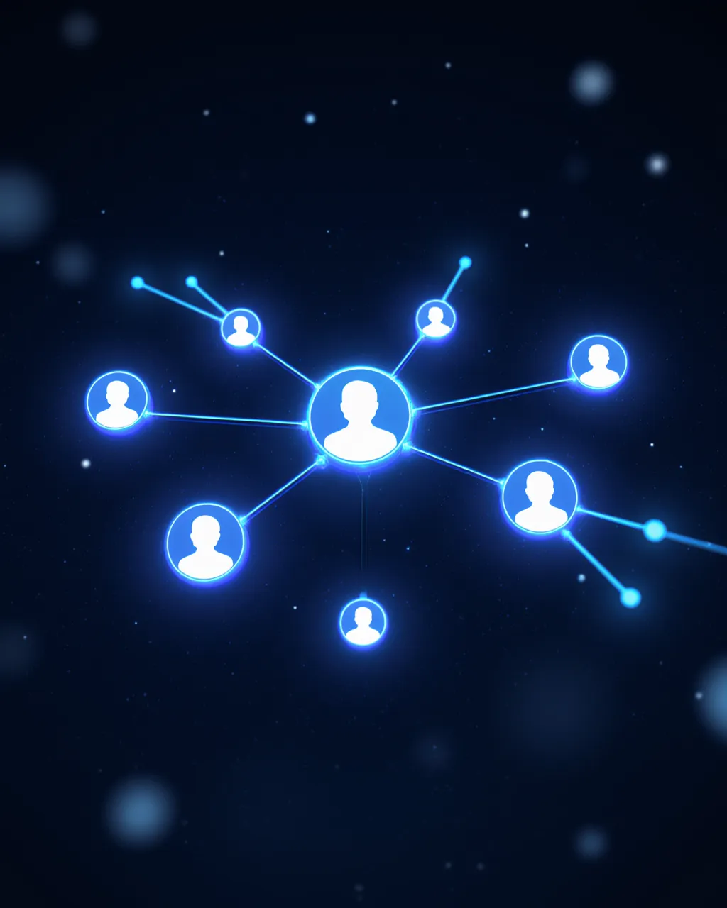 Glowing 3D network of connected talent profiles